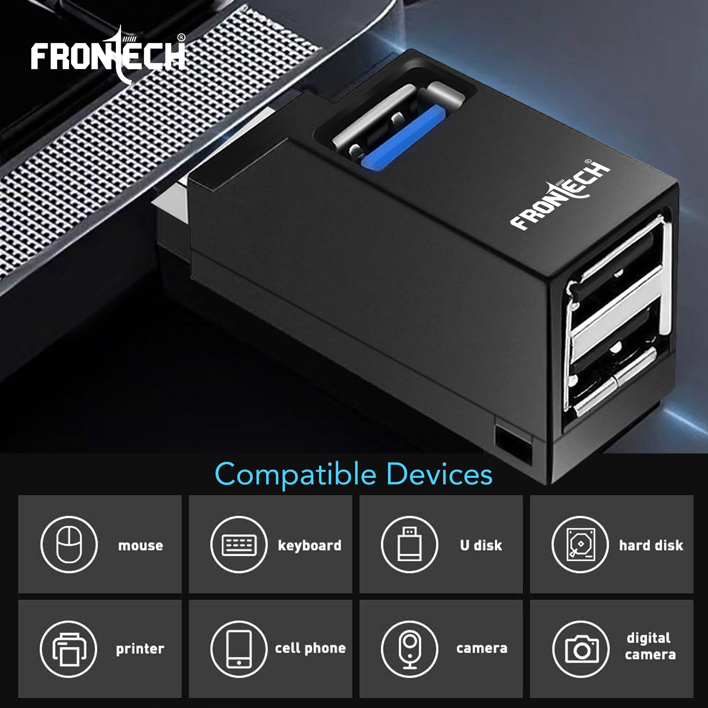 Frontech USB Hub: High-Speed USB 3.0 & 2.0 | Expand Your Ports | Blazing Fast Data Transfer & Compact Design Frontech USB Hub: High-Speed USB 3.0 & 2.0 | Expand Your Ports | Blazing Fast Data Transfer & Compact Design